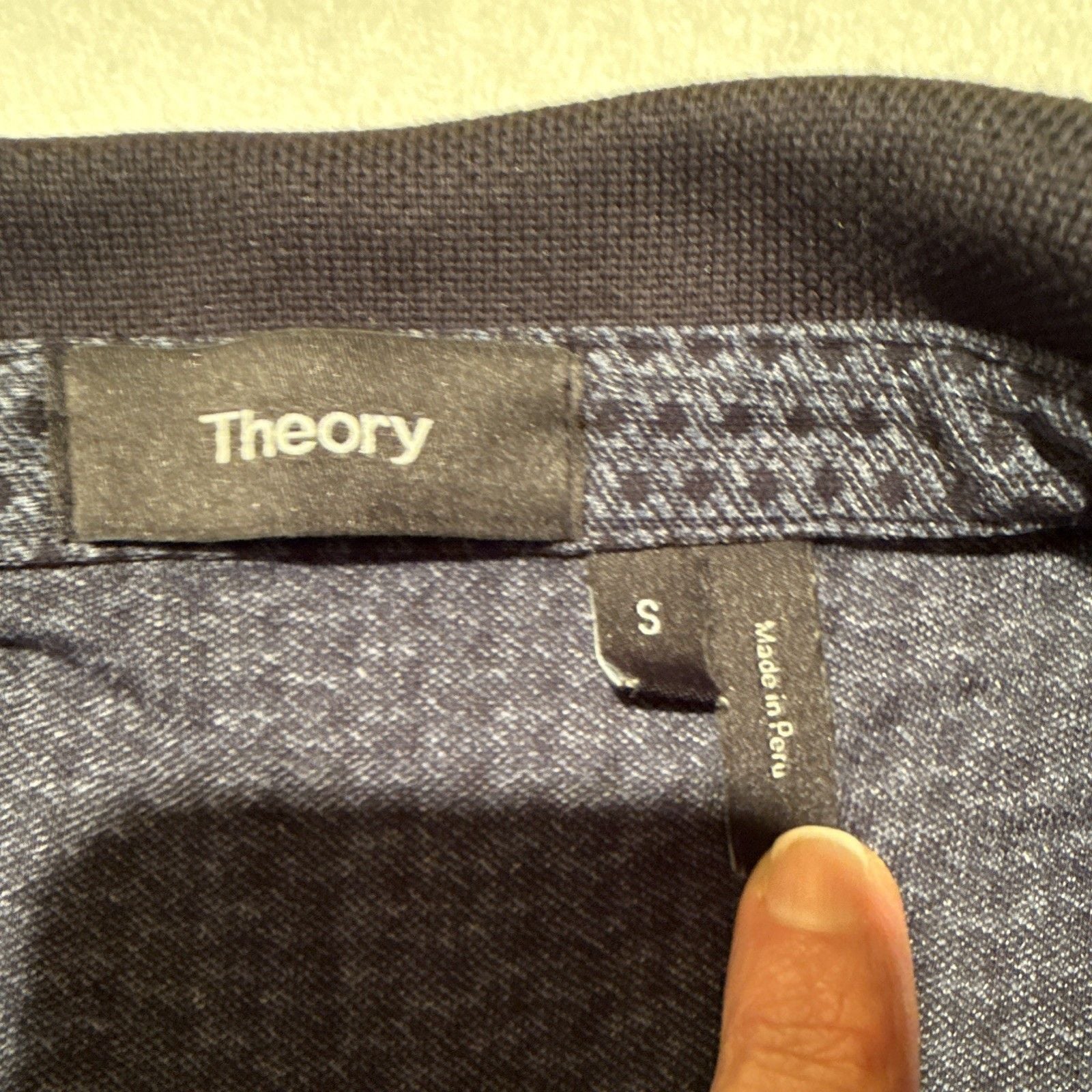 Theory Men's S Blue Geometric Short Sleeve Knit Polo Shirt Contrast Collar 5