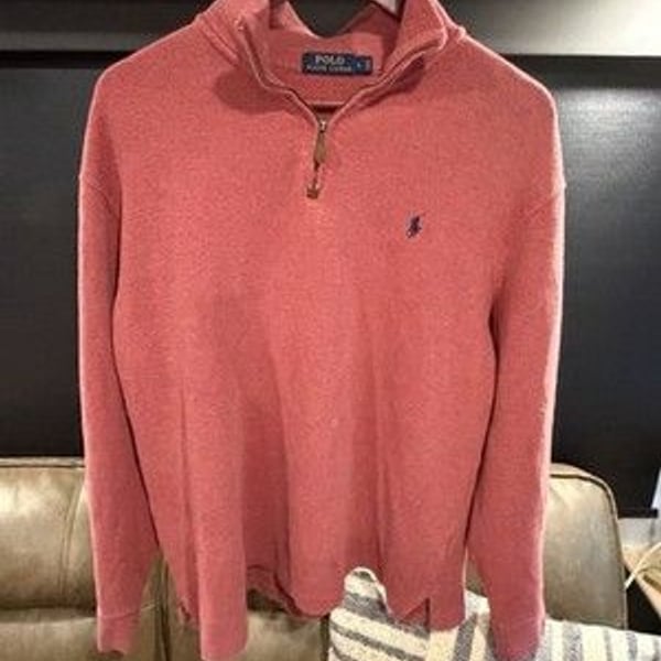 Polo Ralph Lauren Red Knit Mock Neck 1/4 Zip Pullover Sweater L