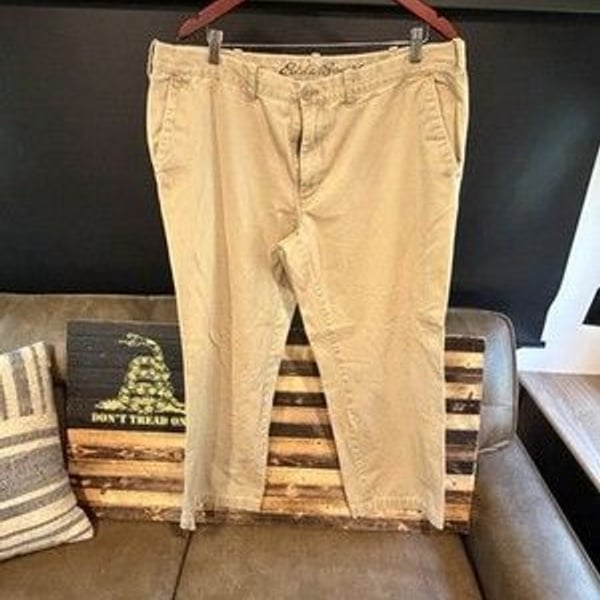 Eddie Bauer Men's Beige Chino Pants 40W Cotton Twill Straight Leg Regular