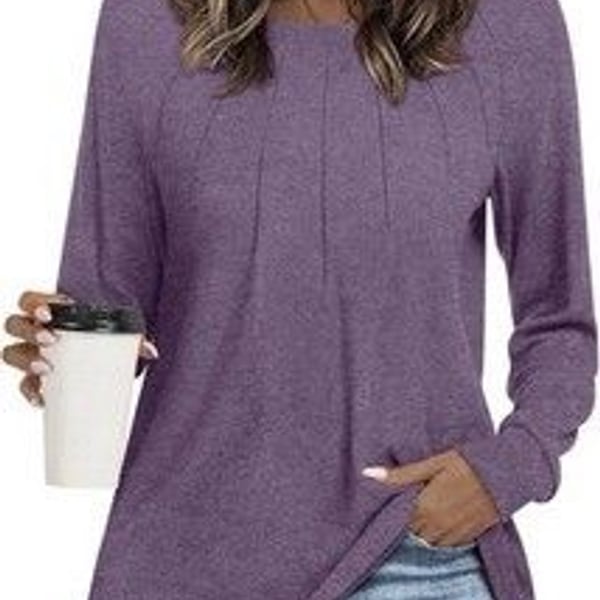 Womens Tunic Tops Casual Long Sleeve Pleated Blouse Warm Loose Dressy-SIZE 3XL