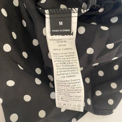 Womens Blouse Short Sleeve V-Neck, Banded Waist, Polka Dots Medium 10