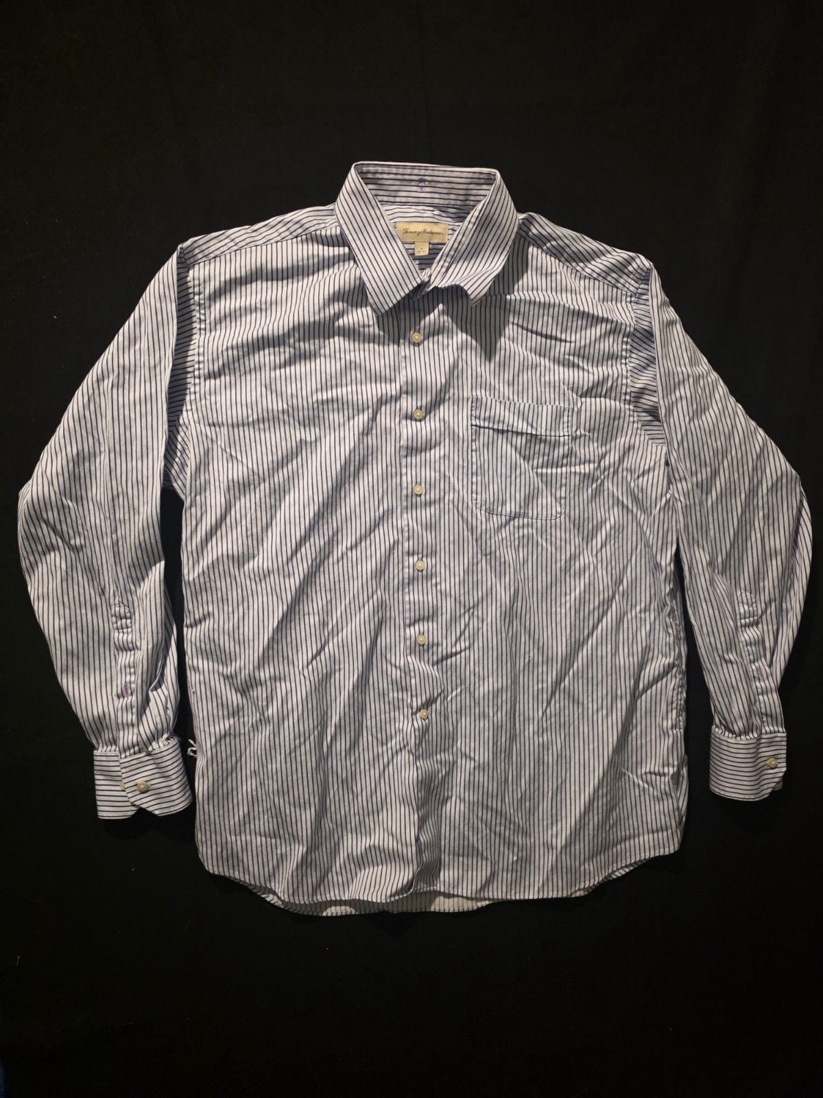 Tommy Bahama Shirt Mens XL Purple White Stripe Cotton Long Sleeve 17 34-35 2