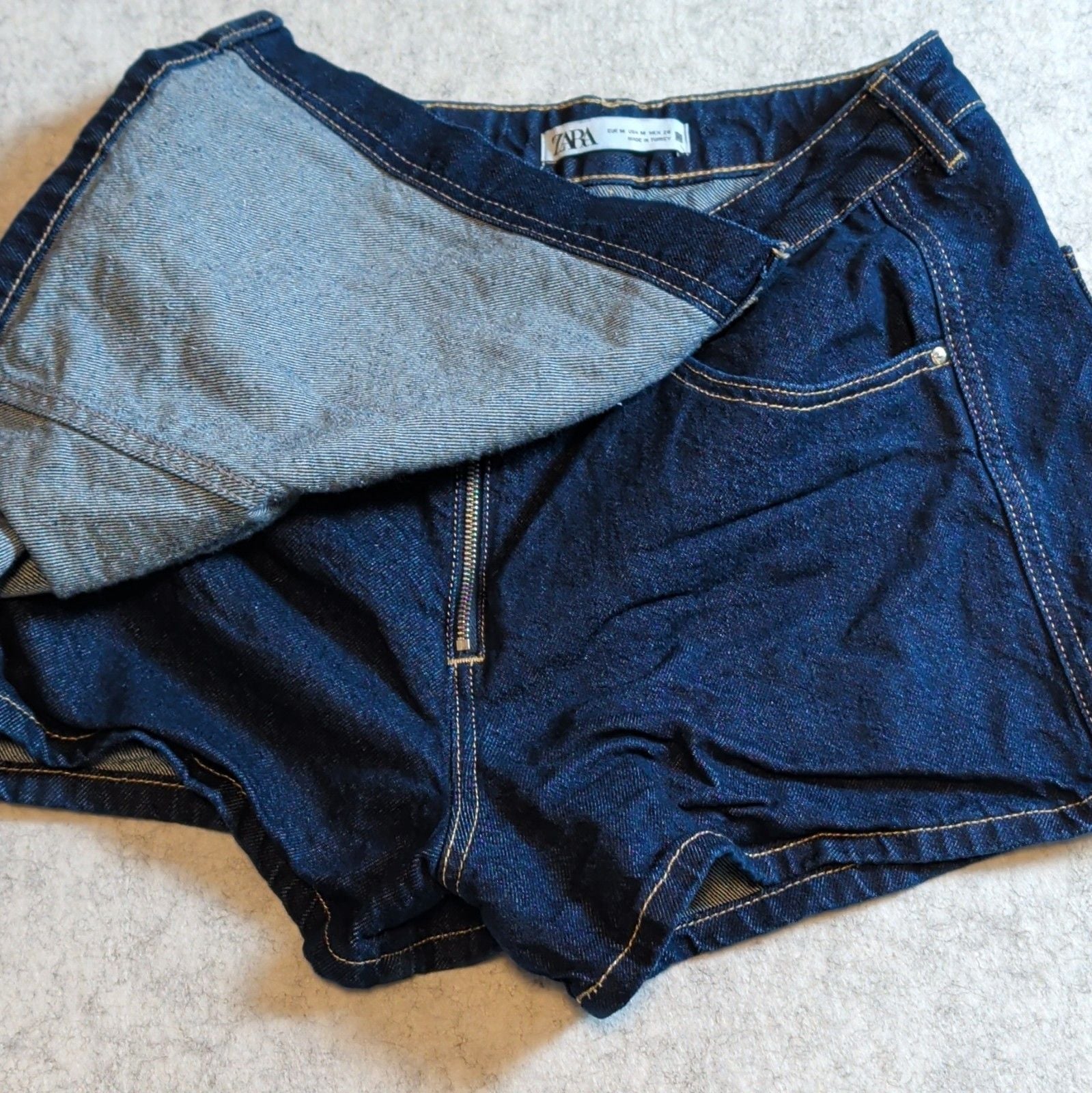 Zara Denim Two Piece Set Crop Shirt Small Wrap Skort Medium Z1975 Co Ord Blue 16