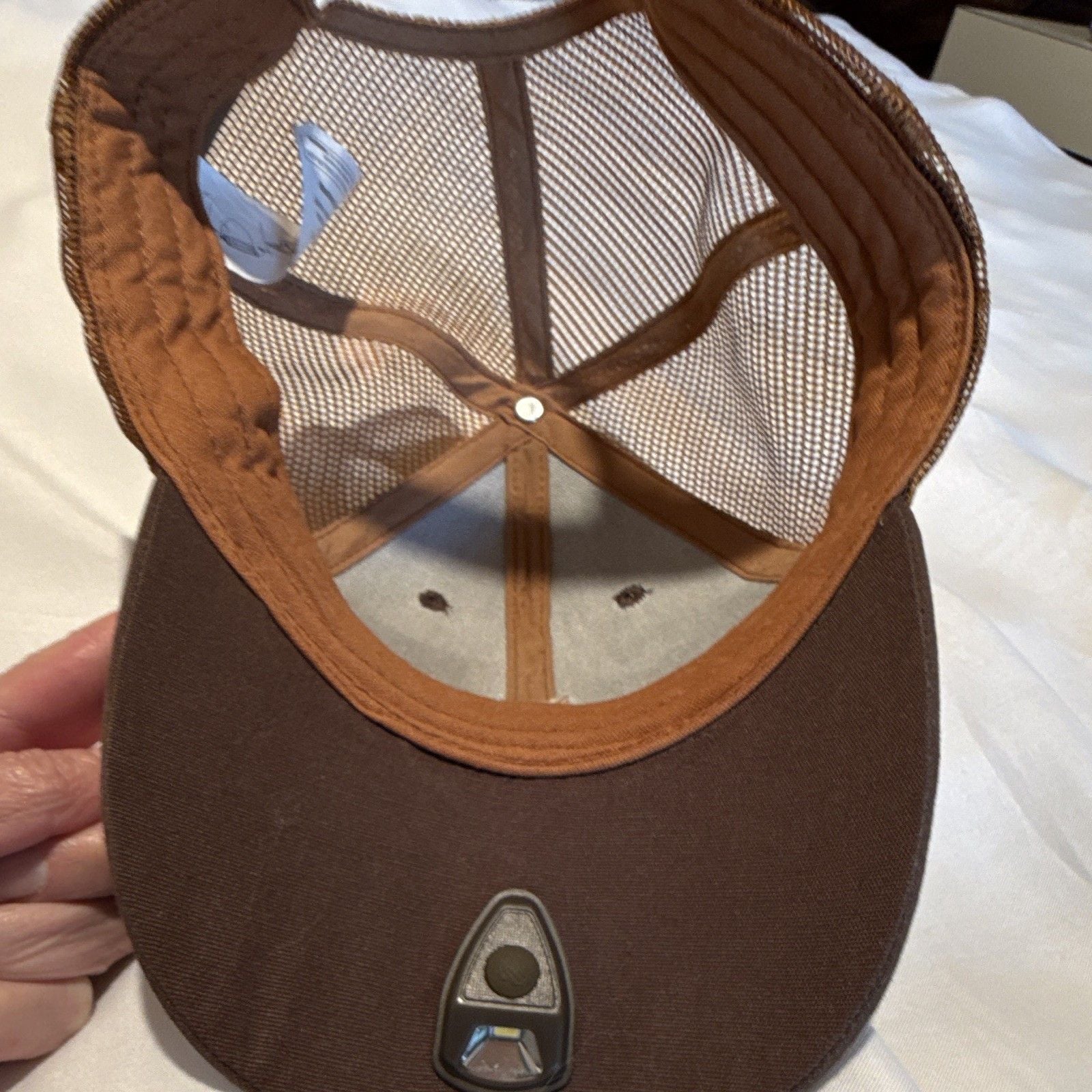 PowerCap Men's LED Lighted Baseball Cap Brown Mesh Trucker Hat Adjustable OSFM 9