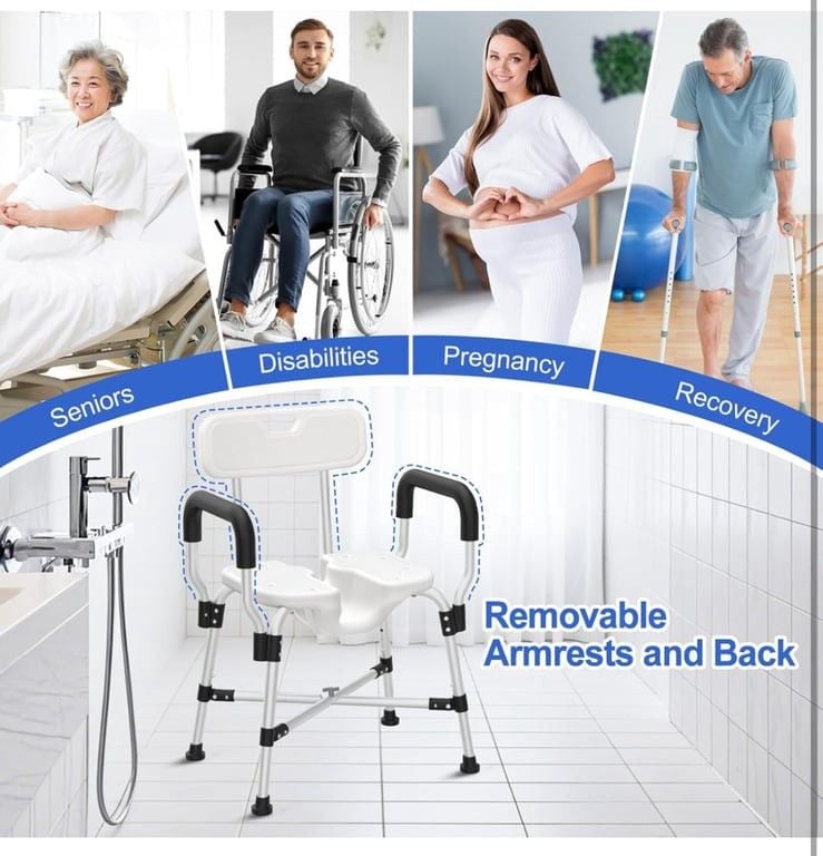 Adjustable Shower Chair with Removable Armrests and Back 6