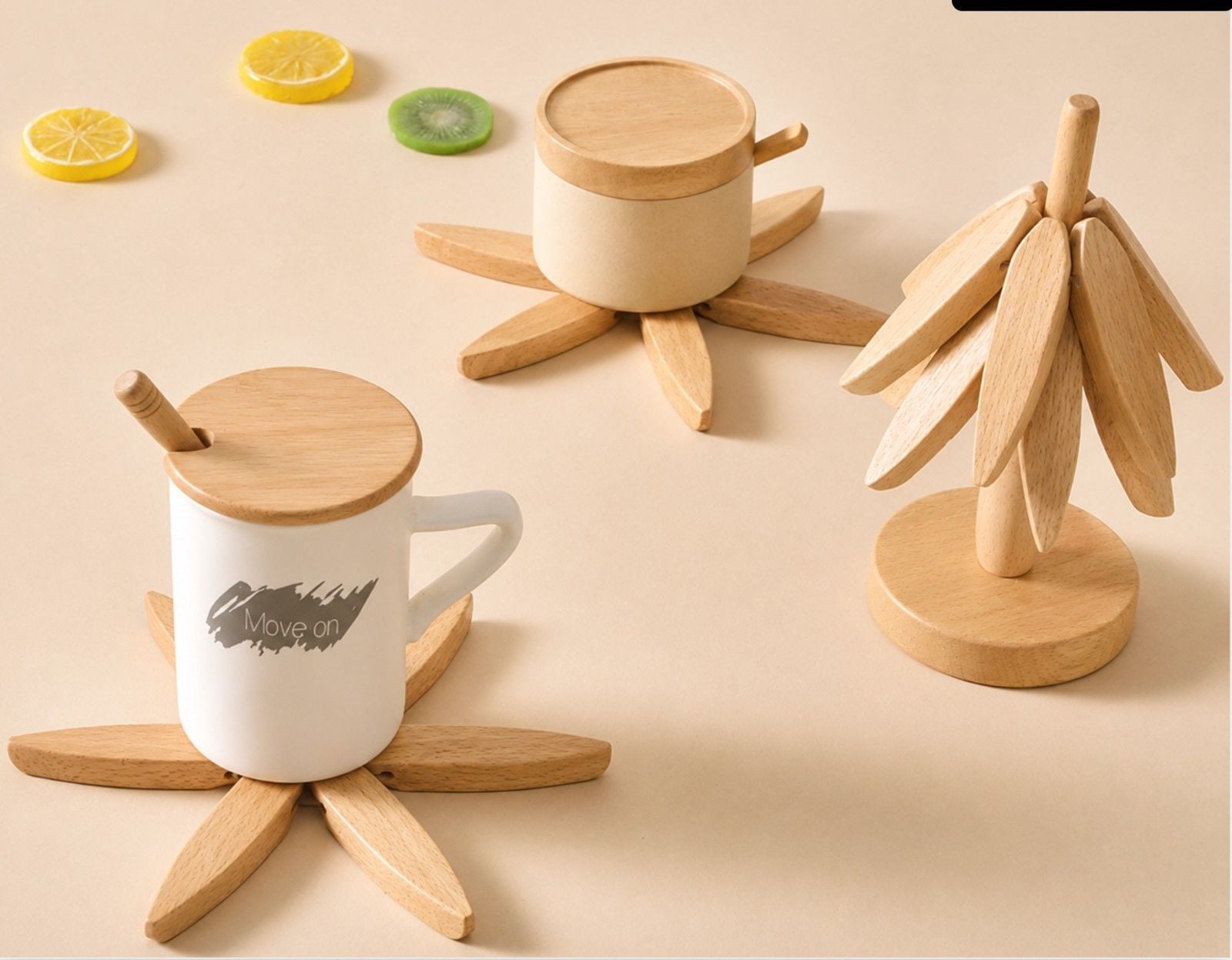 3 Wooden Trivets for Hot Dishes, Tree Shape,Natural Wood~Tabletop Decor Bedrooms 4