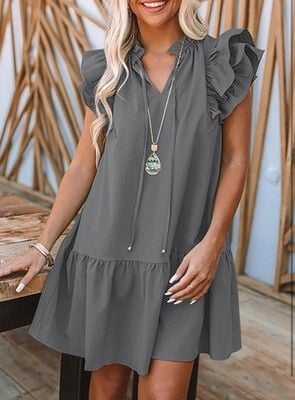 Dokotoo Womens Dresses 2023 V-Neck Drawstring Ruffle Cap Short Sleeve-SIZE S 5