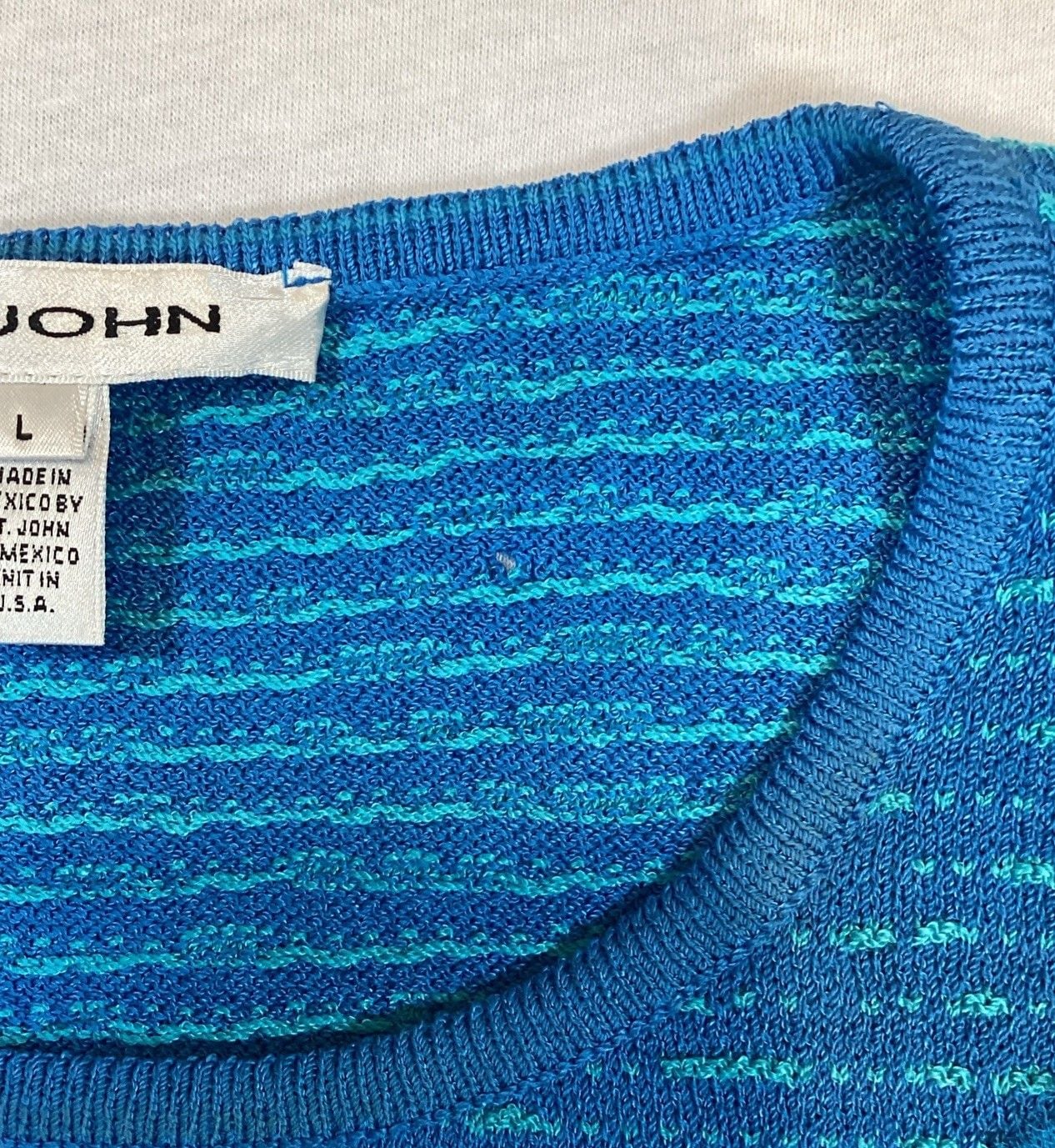 St. John Women’s Blue Green Ombre Jeweled Knitted Blouse Top Size L 1/2 Sleeve 10