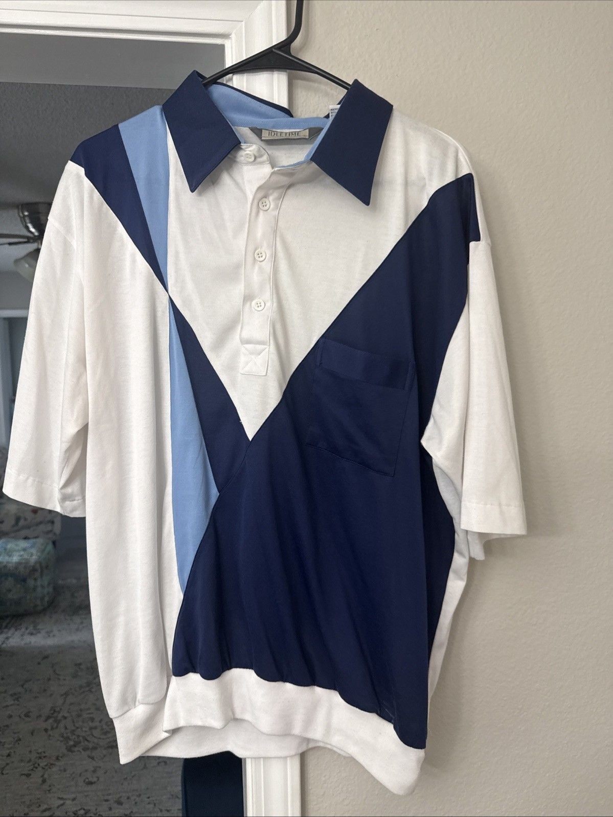 IdleTime White Blue Polo with front pocket, size xl-0015 2