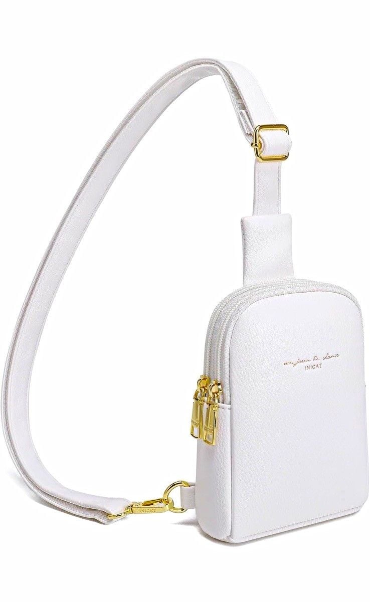 INICAT Anti-Theft RFID Small White Crossbody Sling Bag Faux Leather Gold 2