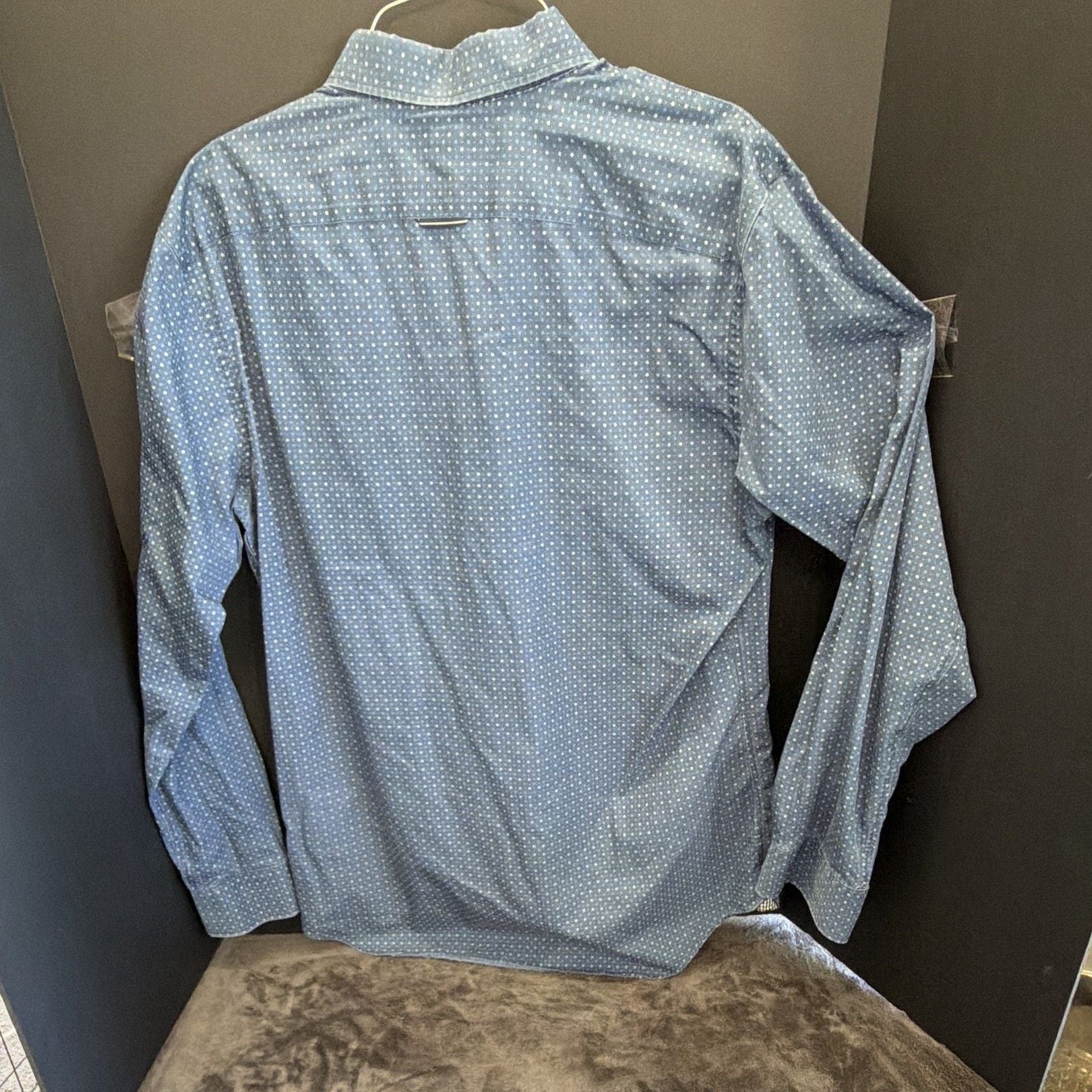 Banana Republic Men's M Camden Fit Blue Geometric Non-Iron Cotton Dress Shirt 4