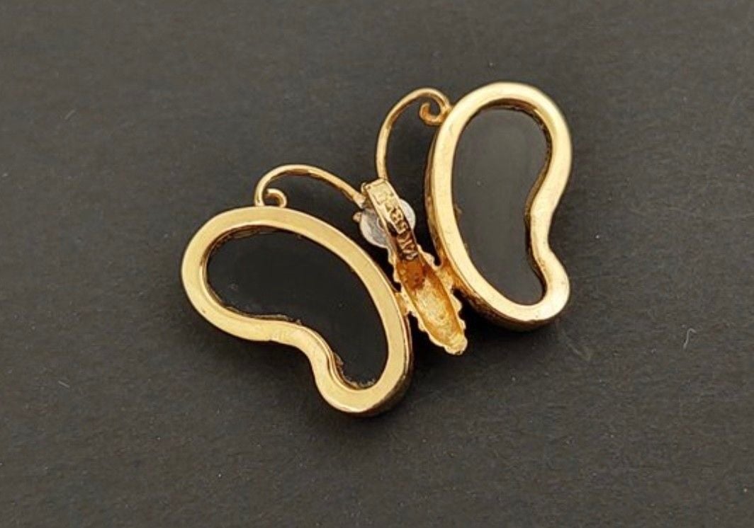 Vintage 14K Gold Black Onyx Butterfly Brooch | Diamond Accent 2.2 g 6