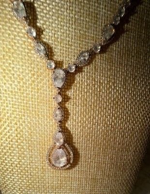 Rose Gold Cubic Zirconia Teardrop bridal Jewelry Set Necklace & Earrings 10