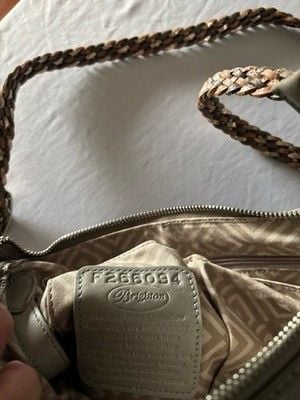 Brighton Taupe Pebbled Leather Crossbody Shoulder Bag Braided Strap Tassel Charm 3