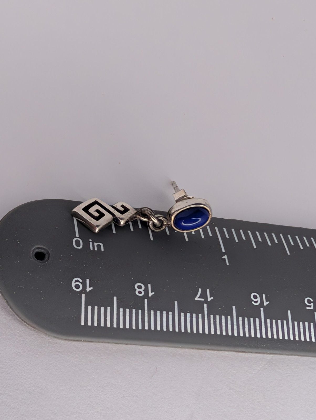 Sterling Silver 925 Greek Key Lapis Lazui Stud Earrings 5