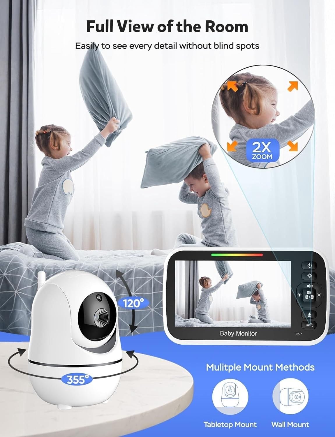 GoodBaby 5" Baby Monitor with Camera and Audio, No WiFi Secure Camera, 30-Hour 3