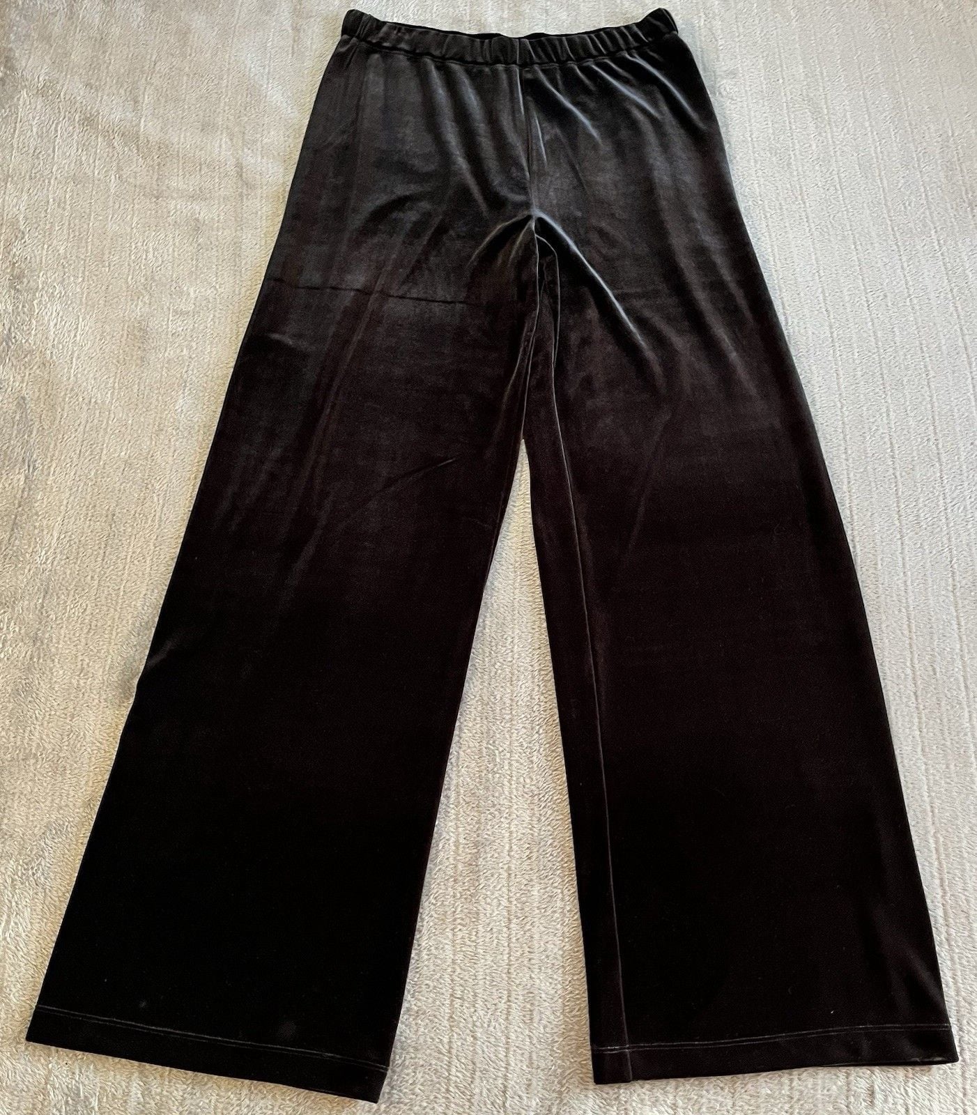Women’s Lands' End Black Velvet Pants Size Med Elastic Waist Wide Leg Holiday 2