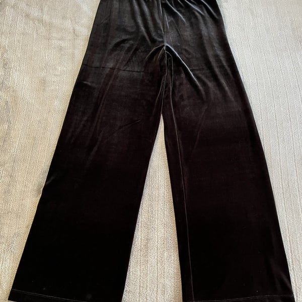 Women’s Lands' End Black Velvet Pants Size Med Elastic Waist Wide Leg Holiday