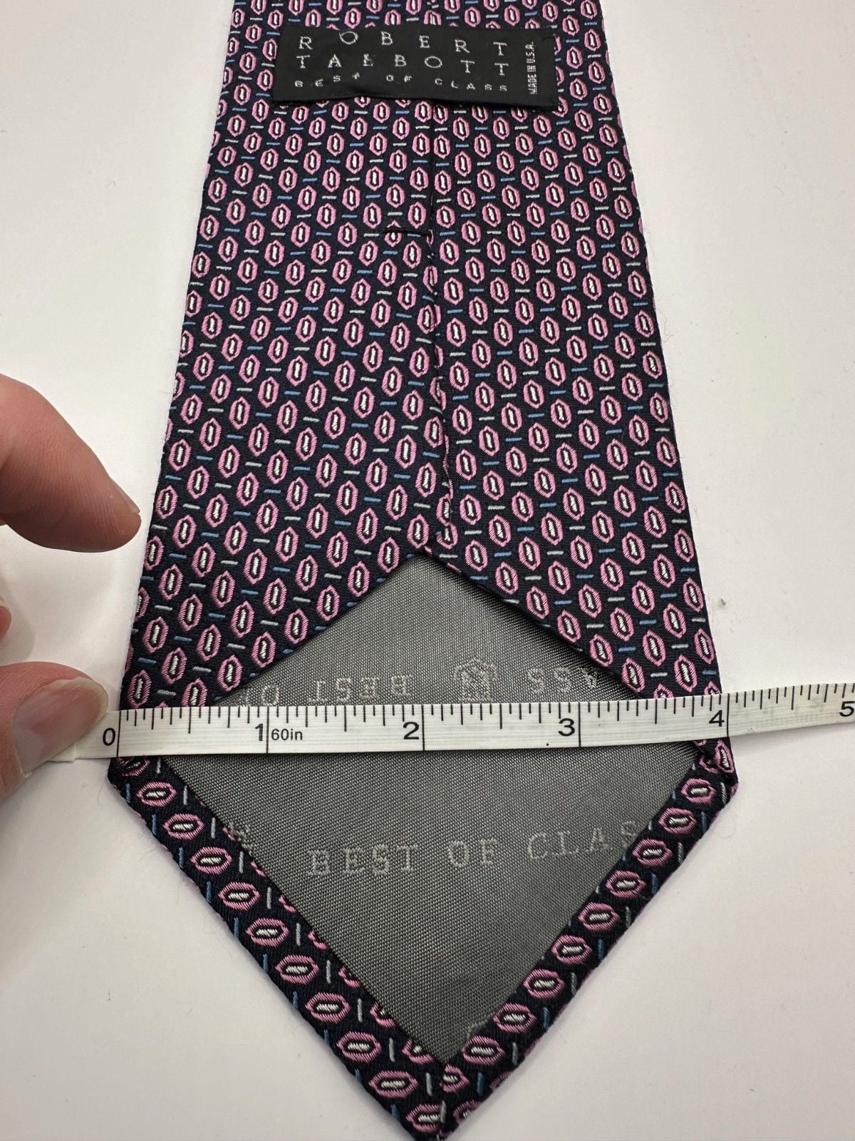 Robert Talbott “Best of Class” Navy & Pink Geometric Silk Tie – Handsewn – USA 7