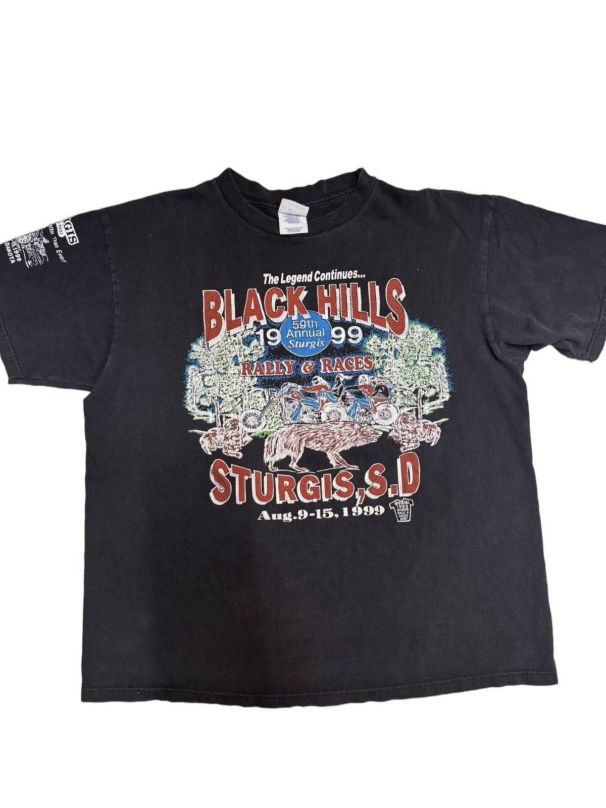 Vintage 1990s T-Shirt Mens XL Black Cotton Jersey Regular Fit Sturgis Motorcycle 2