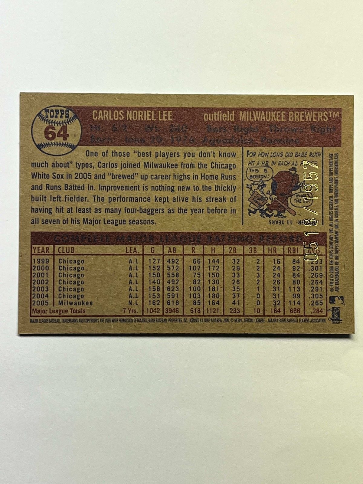 2006 Topps Heritage Chrome #64 Carlos Lee /1957 Milwaukee Brewers 2