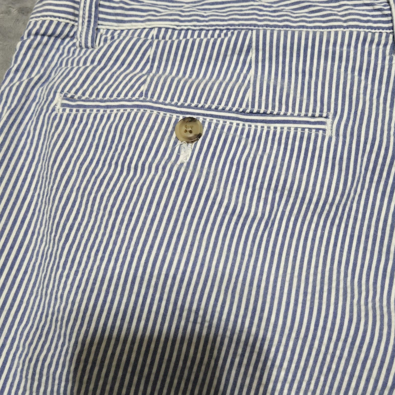 Polo Ralph Lauren Men's Blue and White Striped Seersucker Short Flat Front Sz 35 15