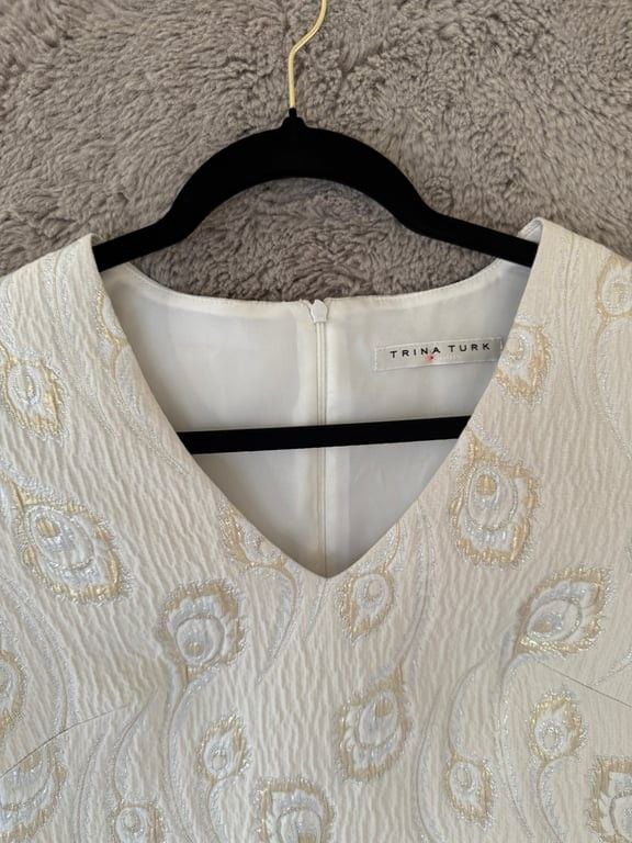 Trina Turk Selfie Embroidered Cream A-Line Dress Size S Evening Wedding $458 6
