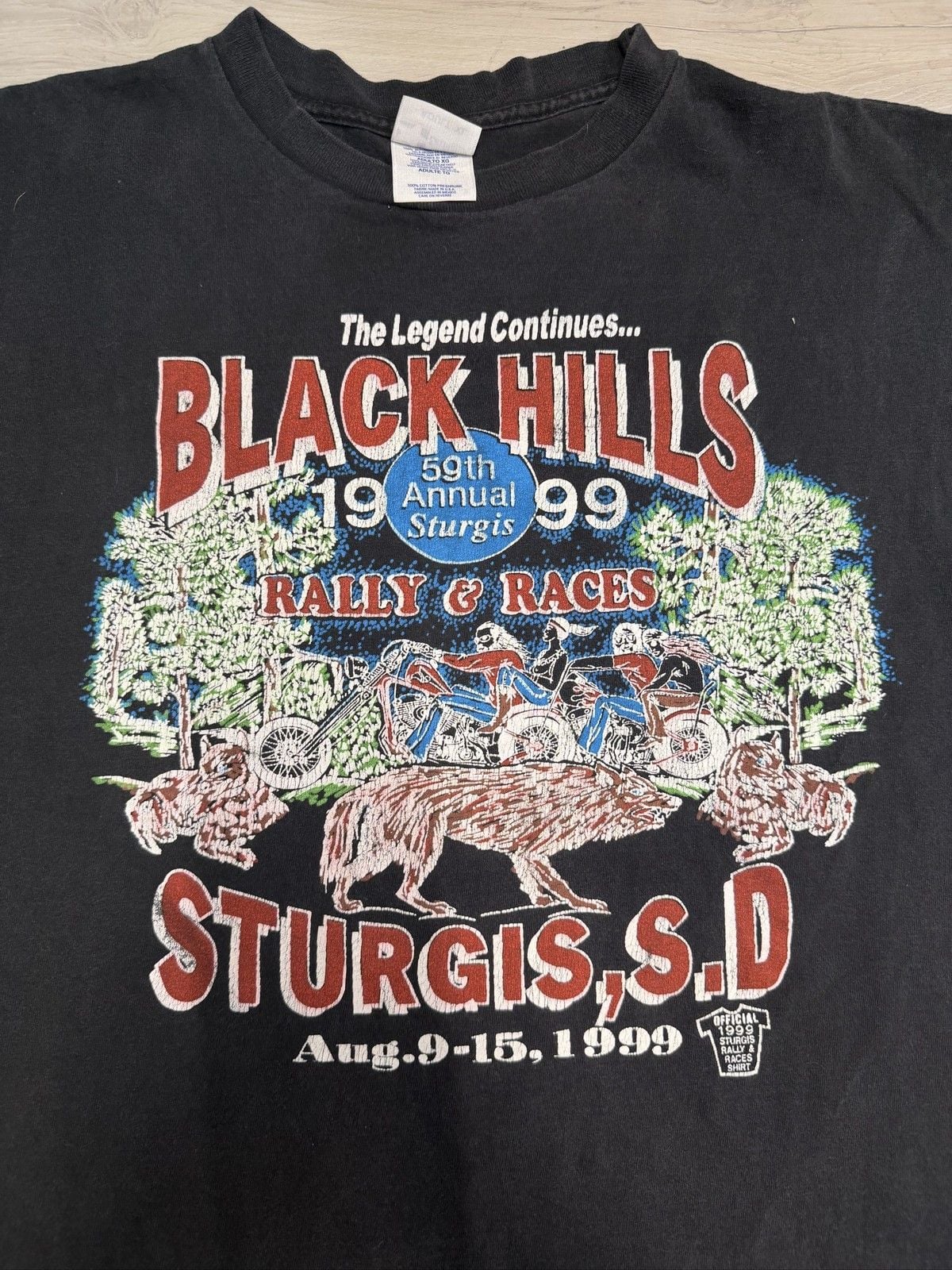 Vintage 1990s T-Shirt Mens XL Black Cotton Jersey Regular Fit Sturgis Motorcycle 3