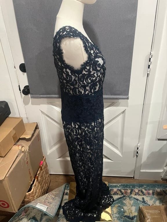 Tadashi Shoji Navy Blue Lace Evening Gown 3