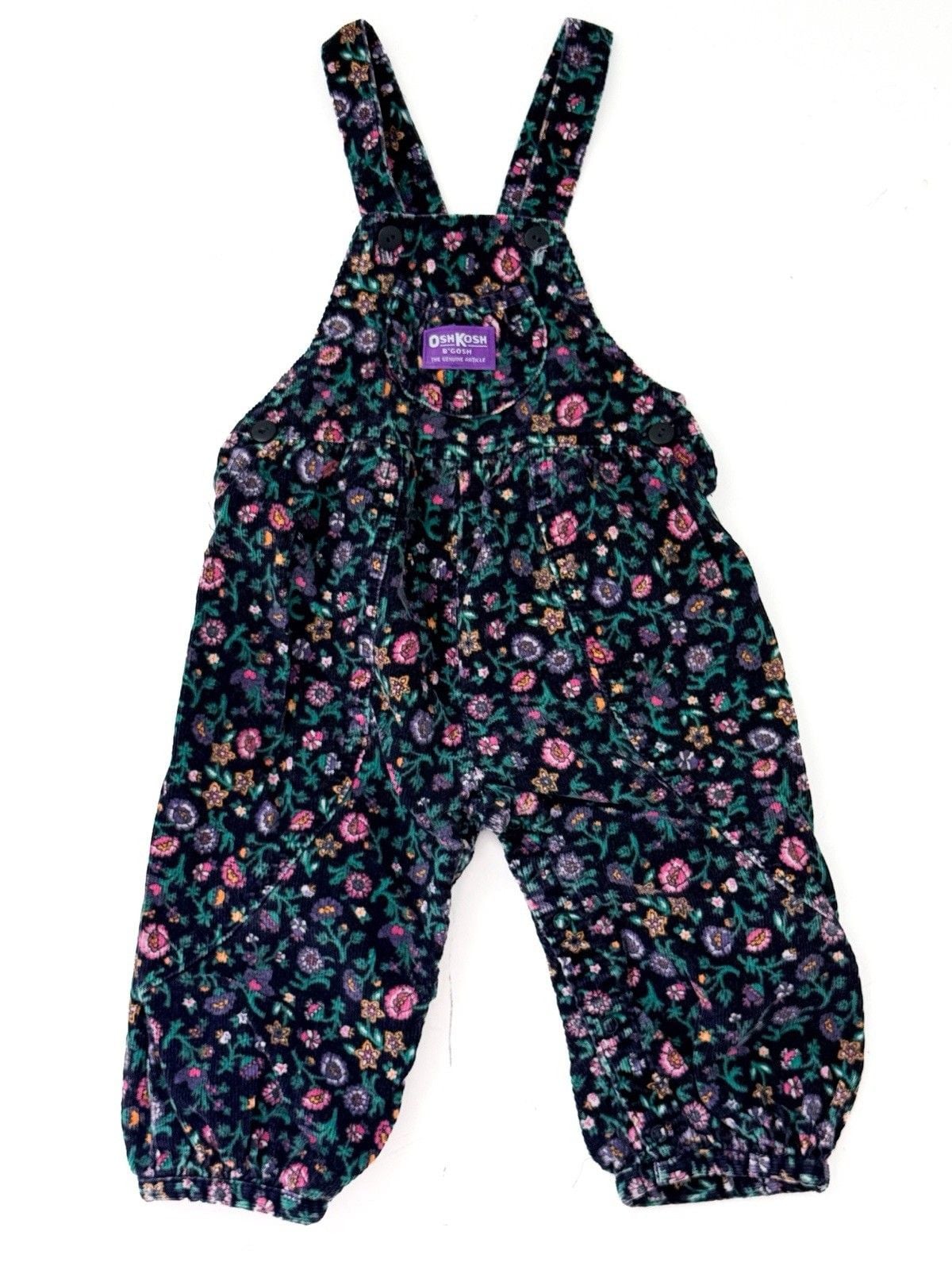 OshKosh B'Gosh 2T Corduroy Floral Overalls Purple Tag Vintage Vestbak Made USA 2