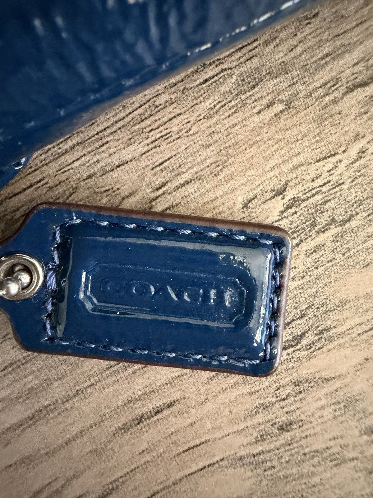 Coach Ashley F49415 Navy Patent Leather Large Flap Wristlet Pleated Gold Logo 5