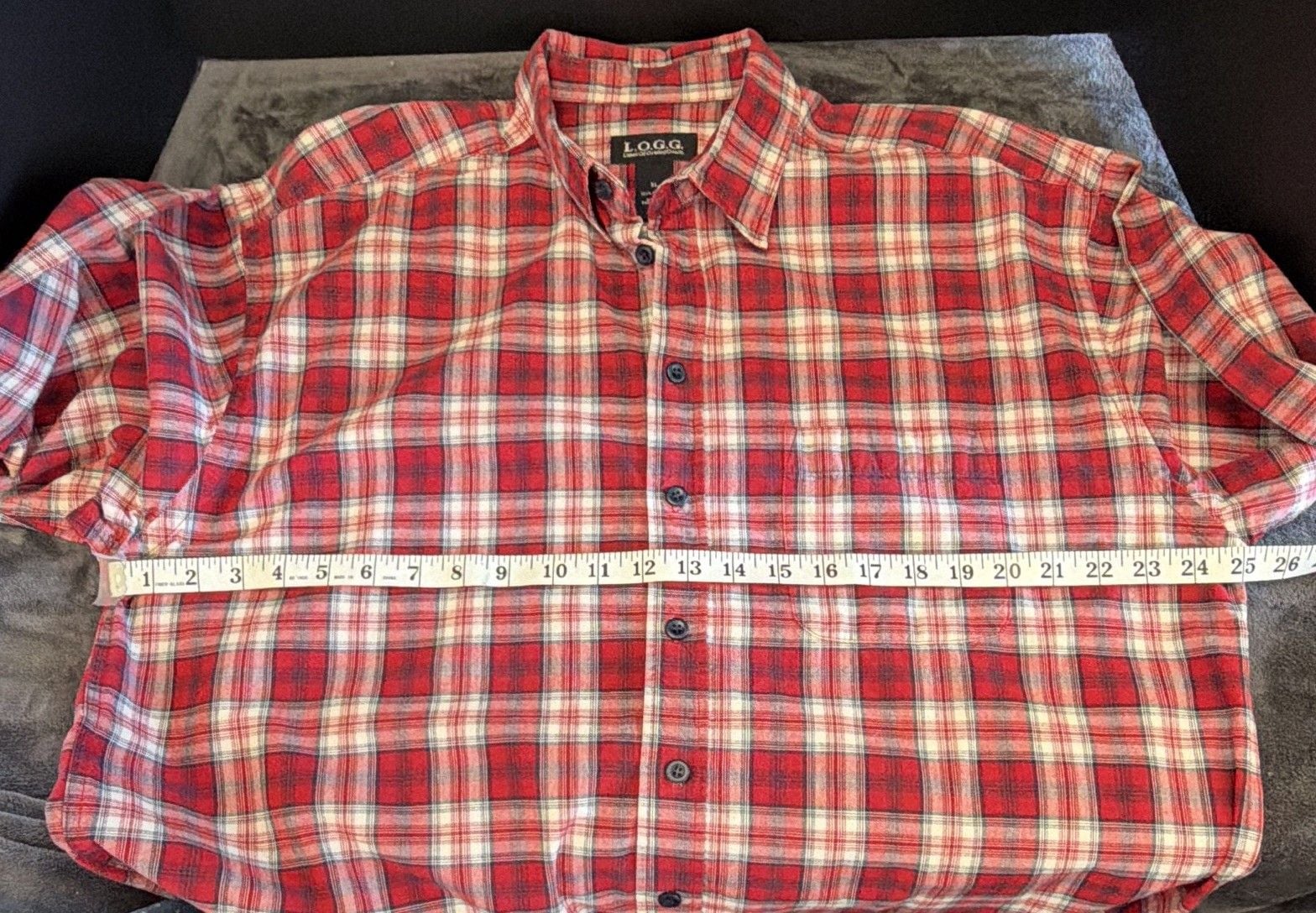 L.O.G.G. Men's XL Plaid Flannel Button-Up Shirt Long Sleeve Red White Black 5