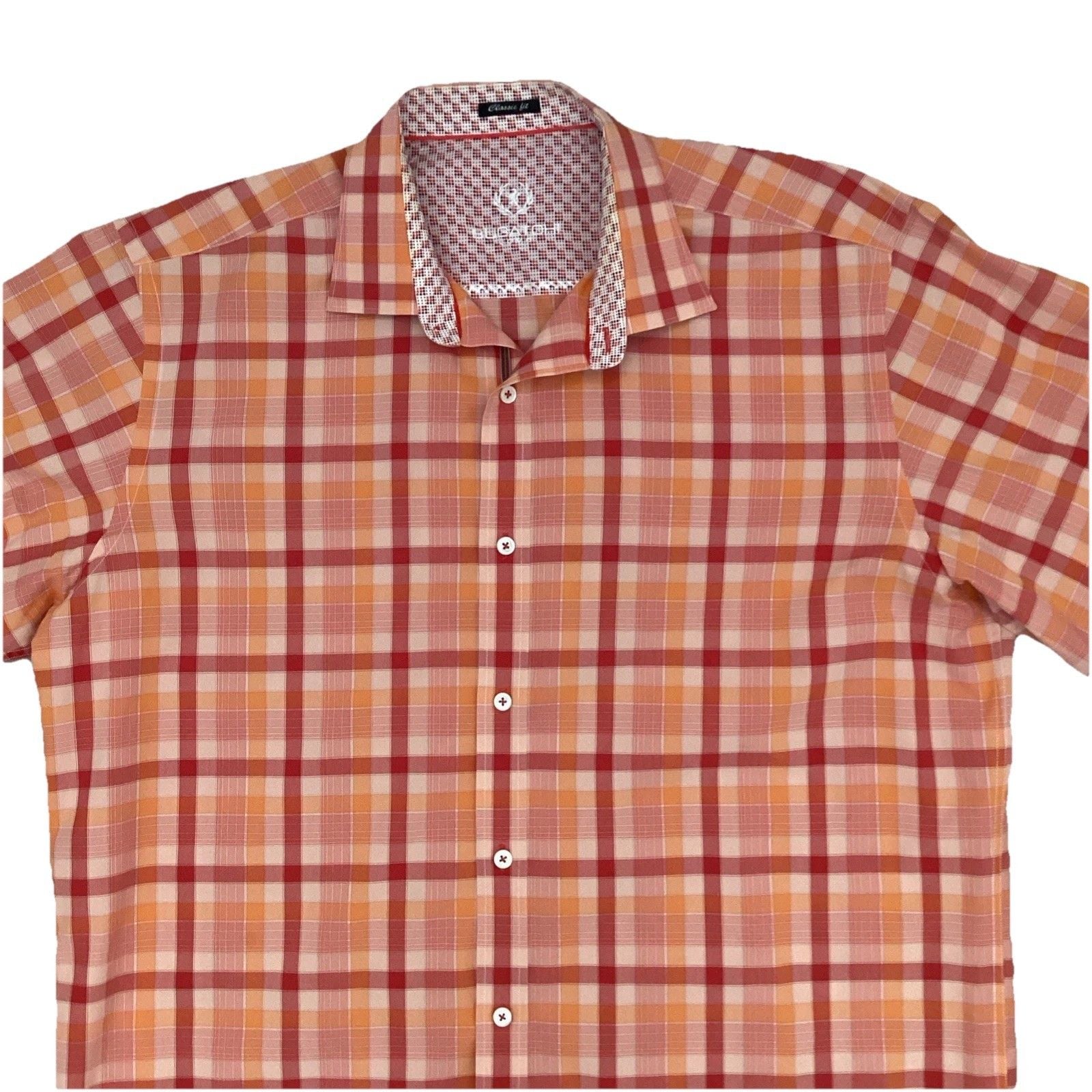 Bugatchi Uomo Button Up Shirt Men’s Large Classic Fit Long Sleeve Plaid Orange 3