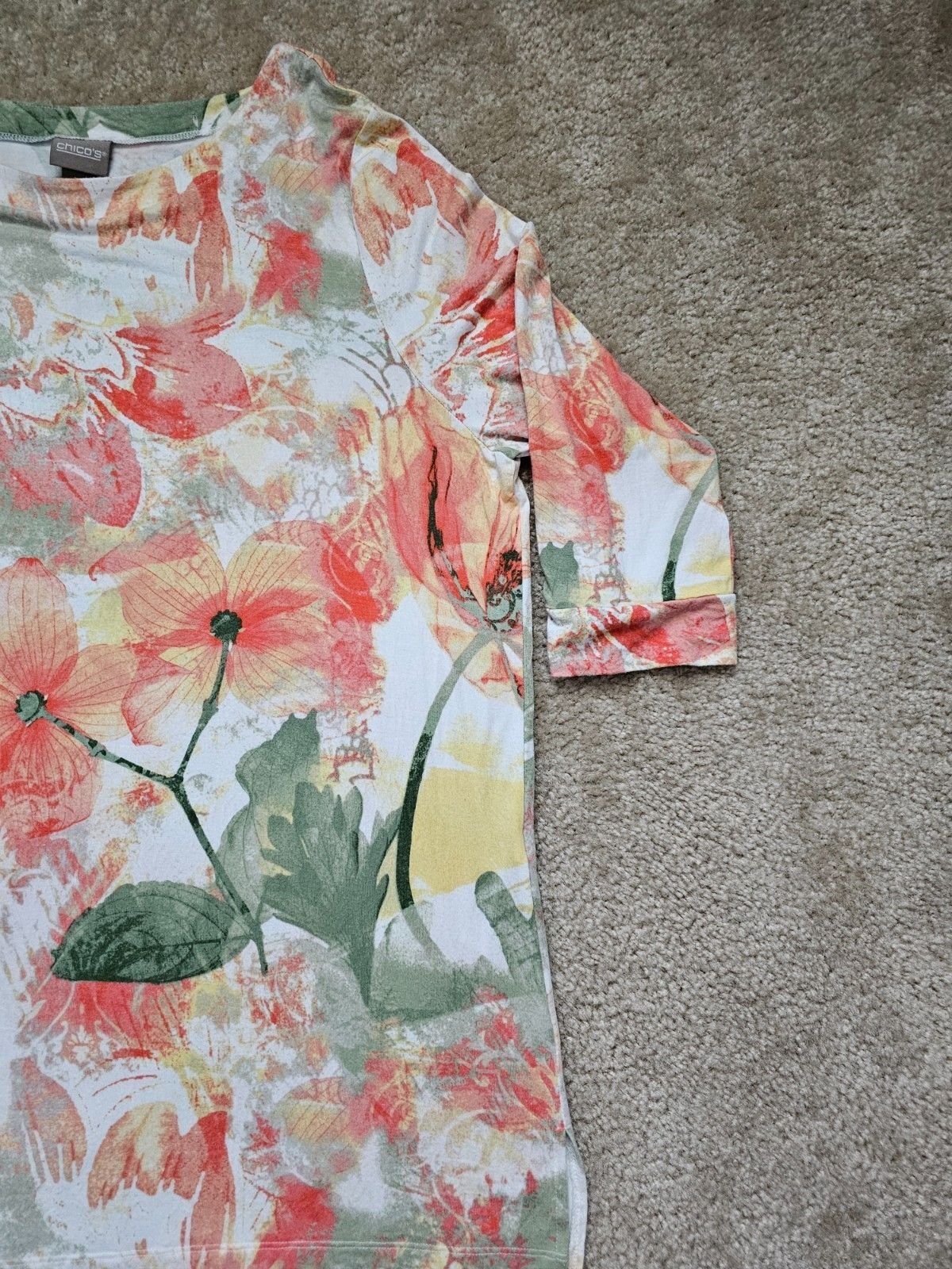 Chico's Women's Size 3 XL Floral Watercolor Tunic Top 3/4 Sleeve Multicolor 4