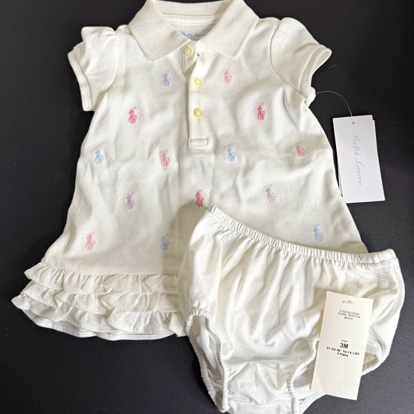 Ralph Lauren Logo Polo Dress & Bloomers 2-Piece Set 3M NWT