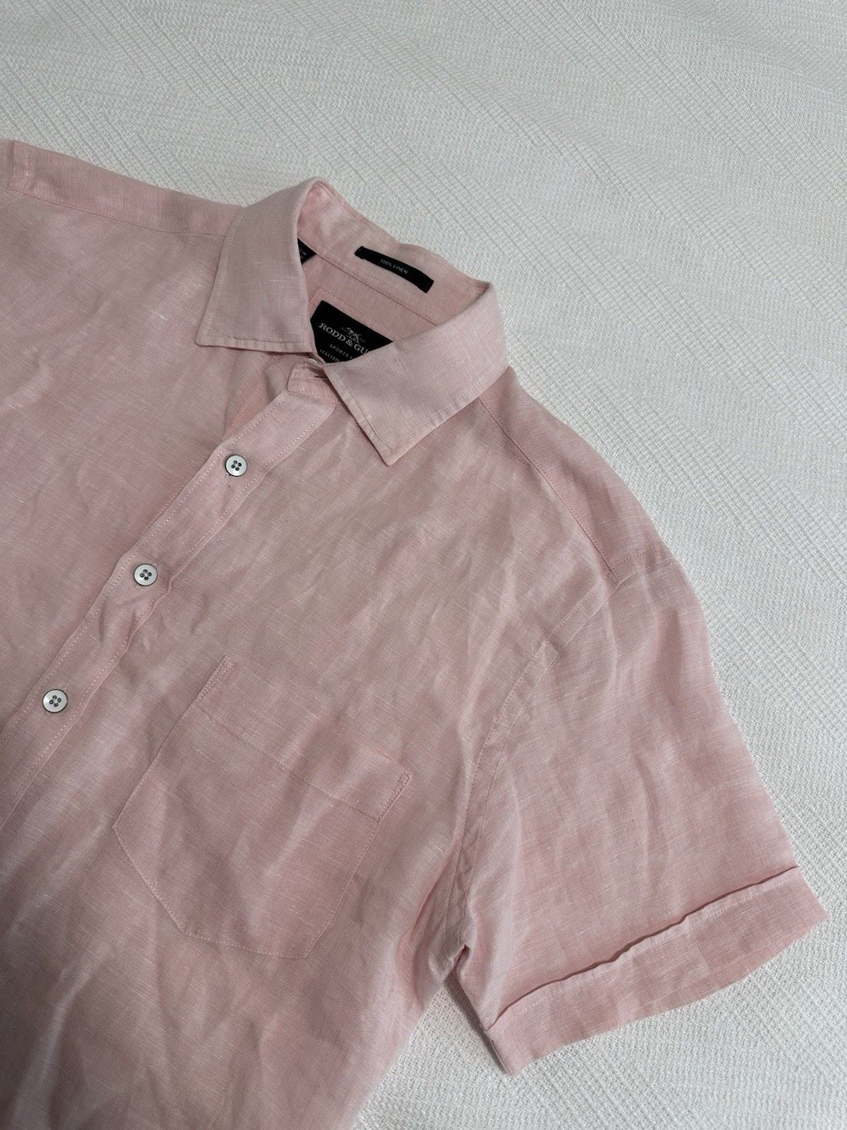 Rodd & Gunn Shirt Mens Pink 100% Linen Short Sleeve Size M 4