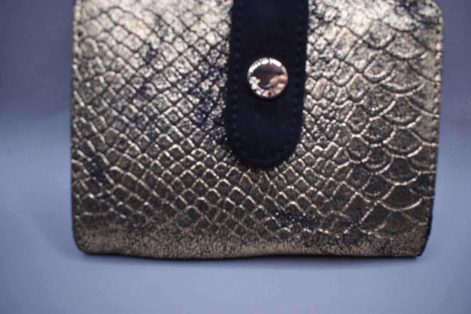Deux Lux Metallic Gold Snakeskin Small Bifold Wallet with Snap Closure 3