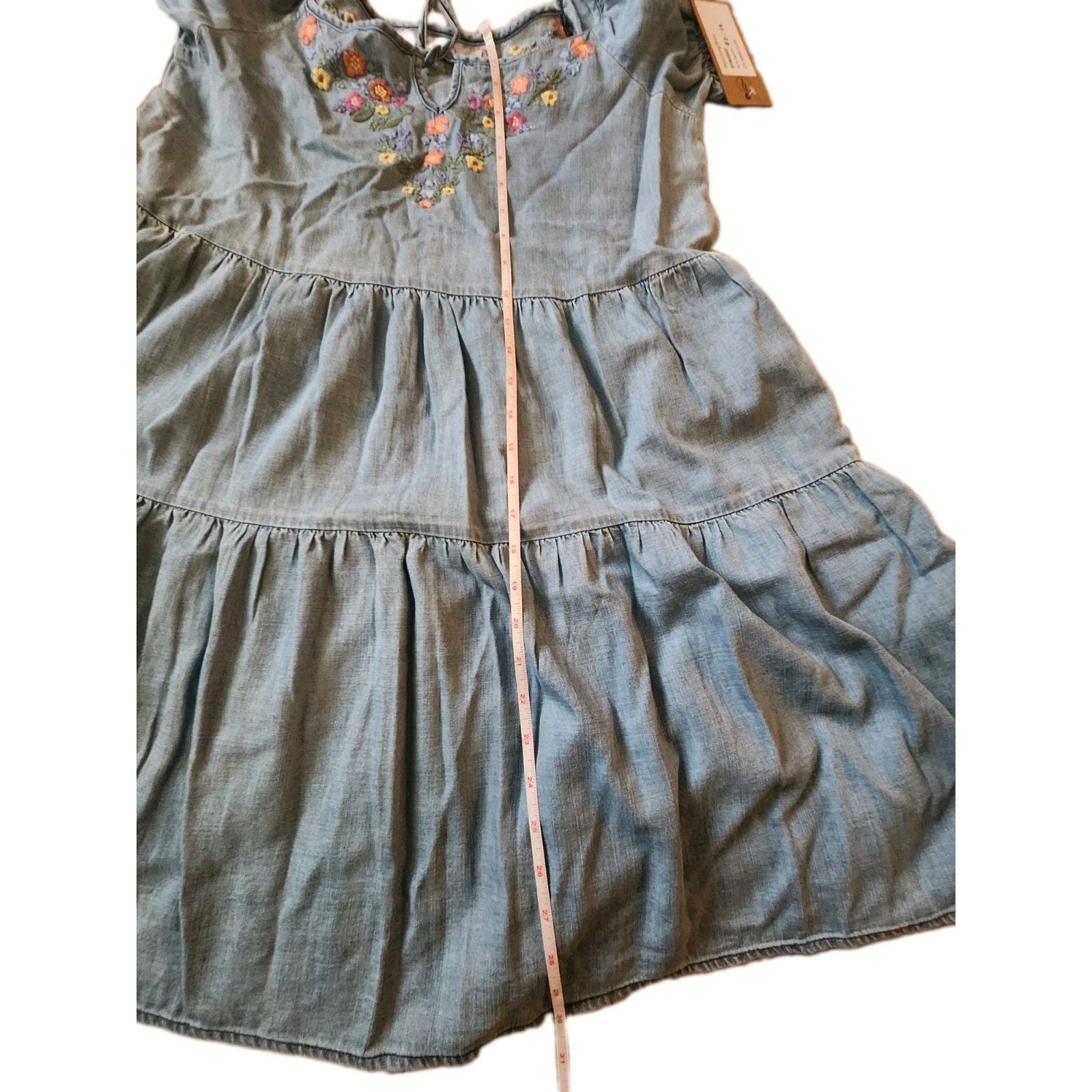 Billy T Petal Song Blue Denim Dress S Embroidered Floral Puff Sleeve BT8026D 8
