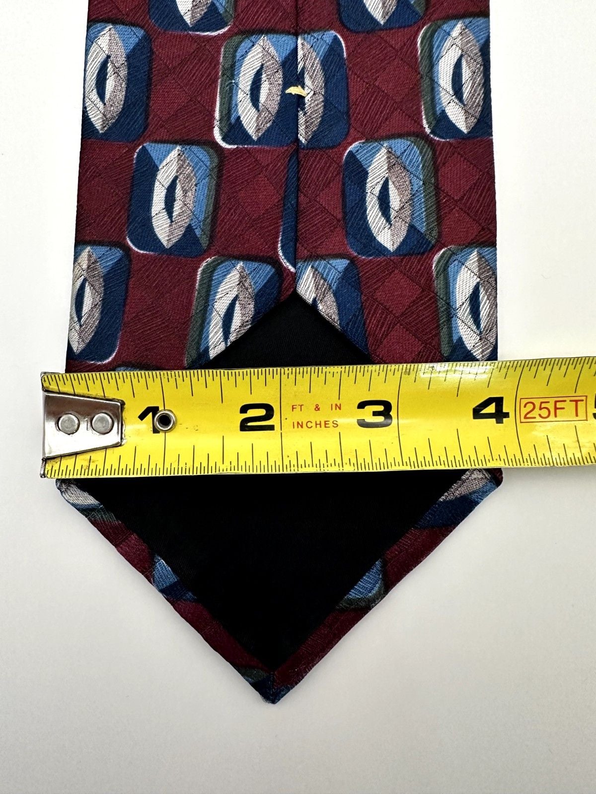 Oscar de la Renta Studio Vintage Tie – Burgundy Geometric Retro Pattern 3