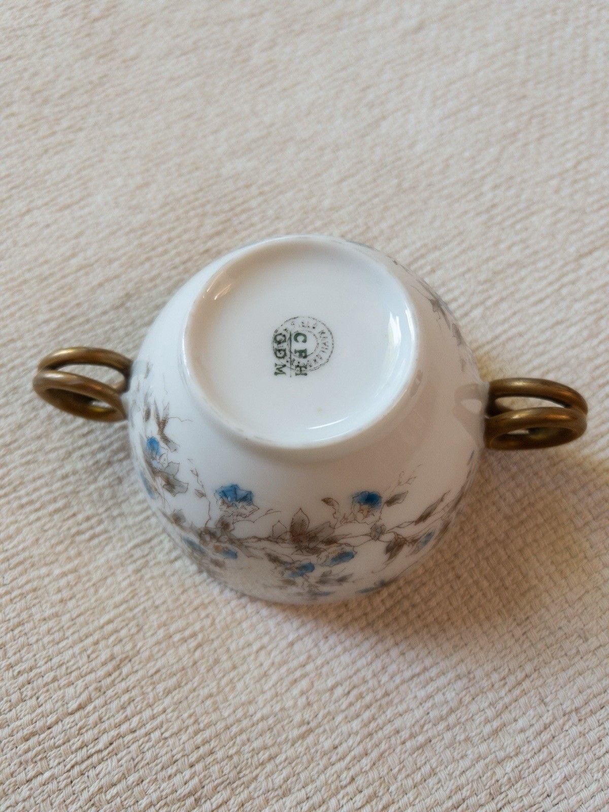 Antique Limoges CFH GDM Sugar Bowl Lidded Cup French Porcelain Blue Floral 1880s 13