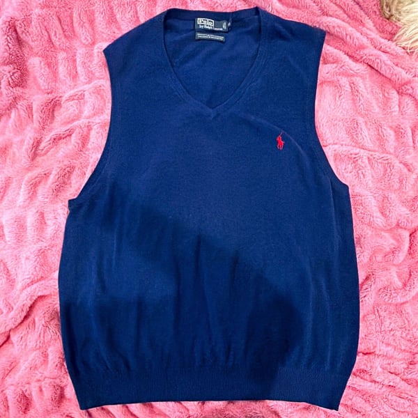 Polo by Ralph Lauren Blue Men's V-Neck Knit Sweater Vest XL Cotton Cashmere