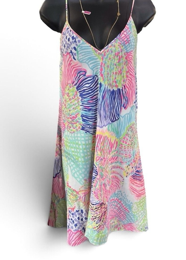 Lilly Pulitzer Clara Slip Shift Dress 100% Silk XS EUC Free Shipping 2