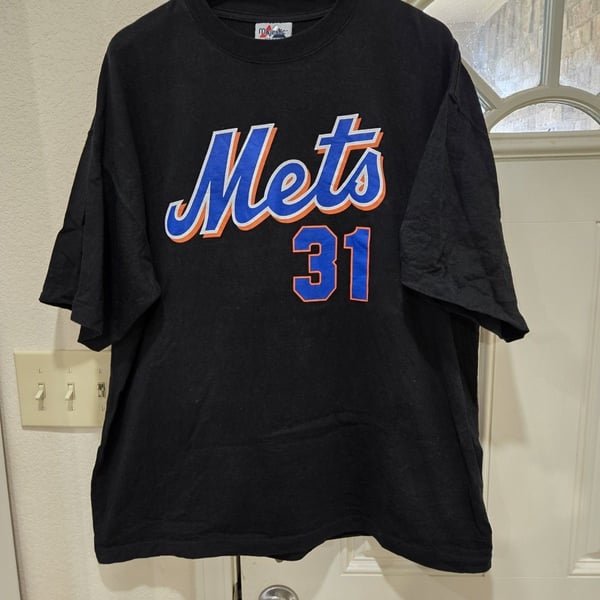 VTG MIKE PIAZZA #31 NEW YORK METS T SHIRT XL MAJESTIC BASEBALL MLB NY Big Apple
