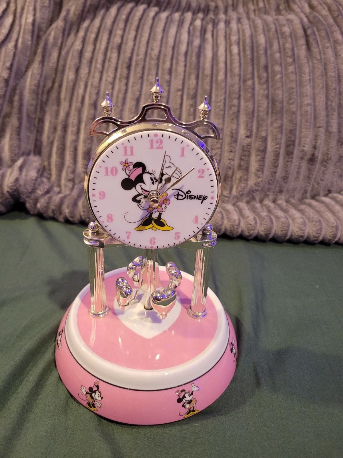 Disney Minnie Mouse Anniversary Clock Glass Dome Pink Ceramic Base 11