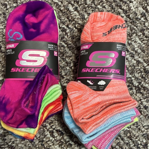 Skechers Girls Low Cut Socks set of 2 6-Pair Packs Size M  9-3.5 pink tie dye 