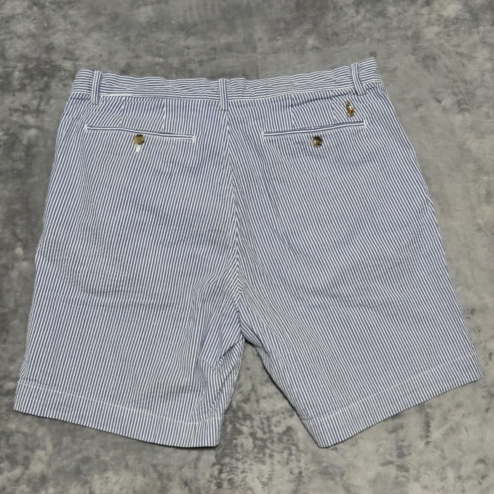 Polo Ralph Lauren Men's Blue and White Striped Seersucker Short Flat Front Sz 35 13
