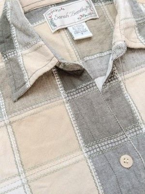 Sarah Bentley Shirt Women M Medium Plaid Button Up Short Sleeve Cotton Blend 5