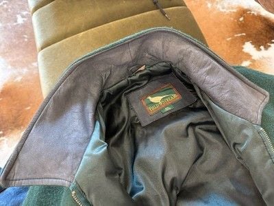 Vintage Field and Stream Bomber Jacket Mens Large Green Wool & Blue Suede 15