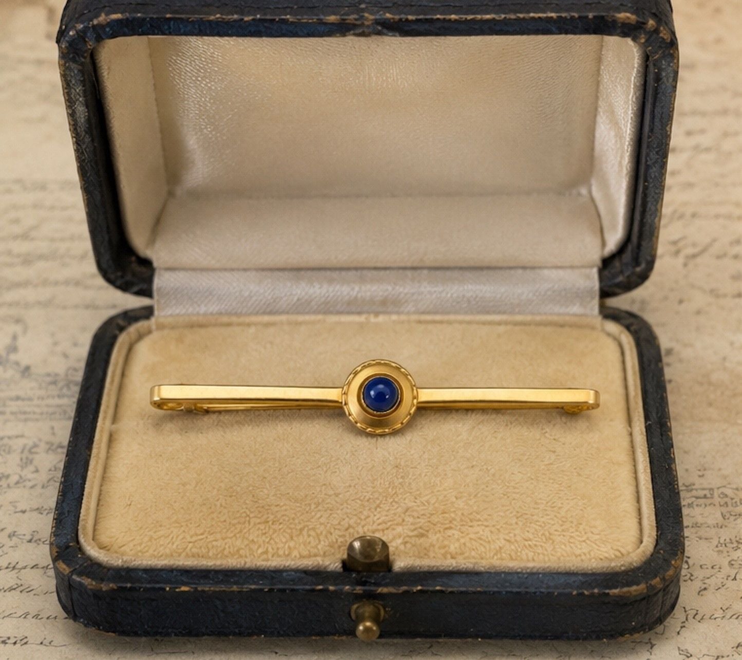 Antique 14K Gold & Sapphire Cabochon Bar Brooch | Edwardian c.1900–1920 7