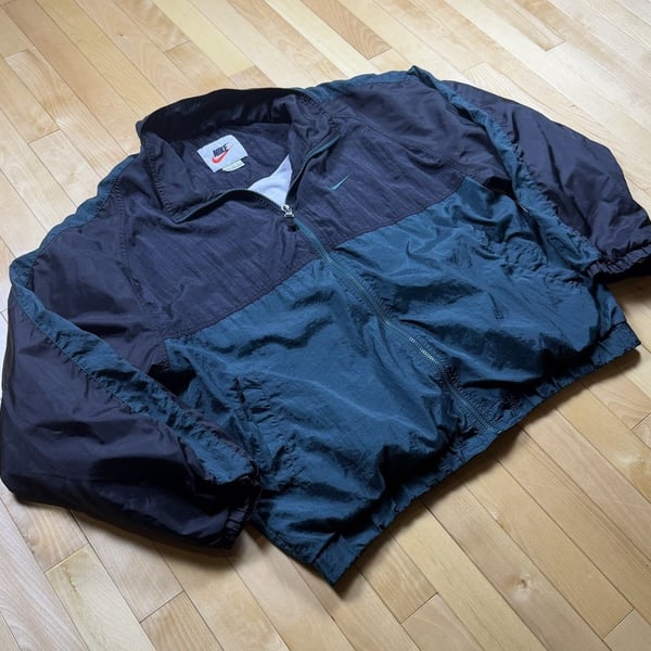 Vintage 90s Nike Windbreaker Jacket Mens L Teal Navy Colorblock White Tag Swoosh